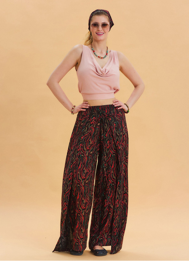 Ethnic Trousers with Elastic Waist and Tie Detail 4470